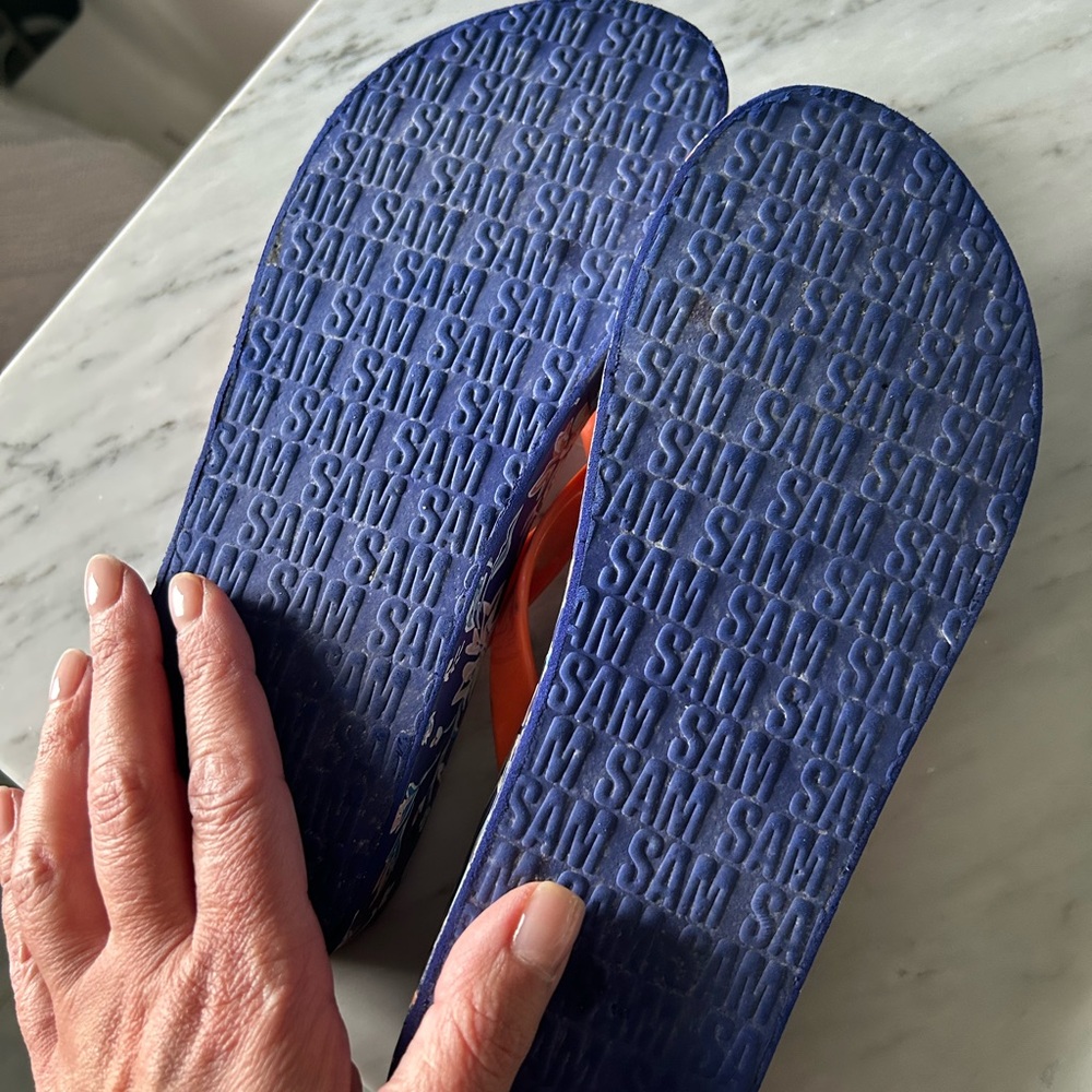 Sam Edelman Orange and Blue Sandals with Floral Design - Picture 4 of 4